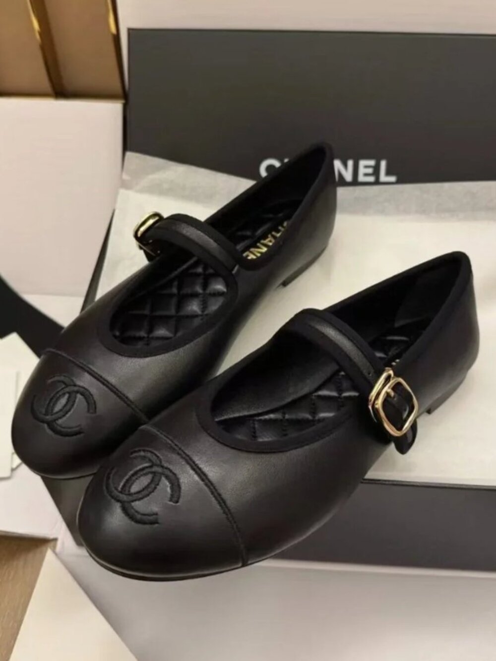 Chanel Black Leather Mary Jane Ballet Flats Women’s EU 38